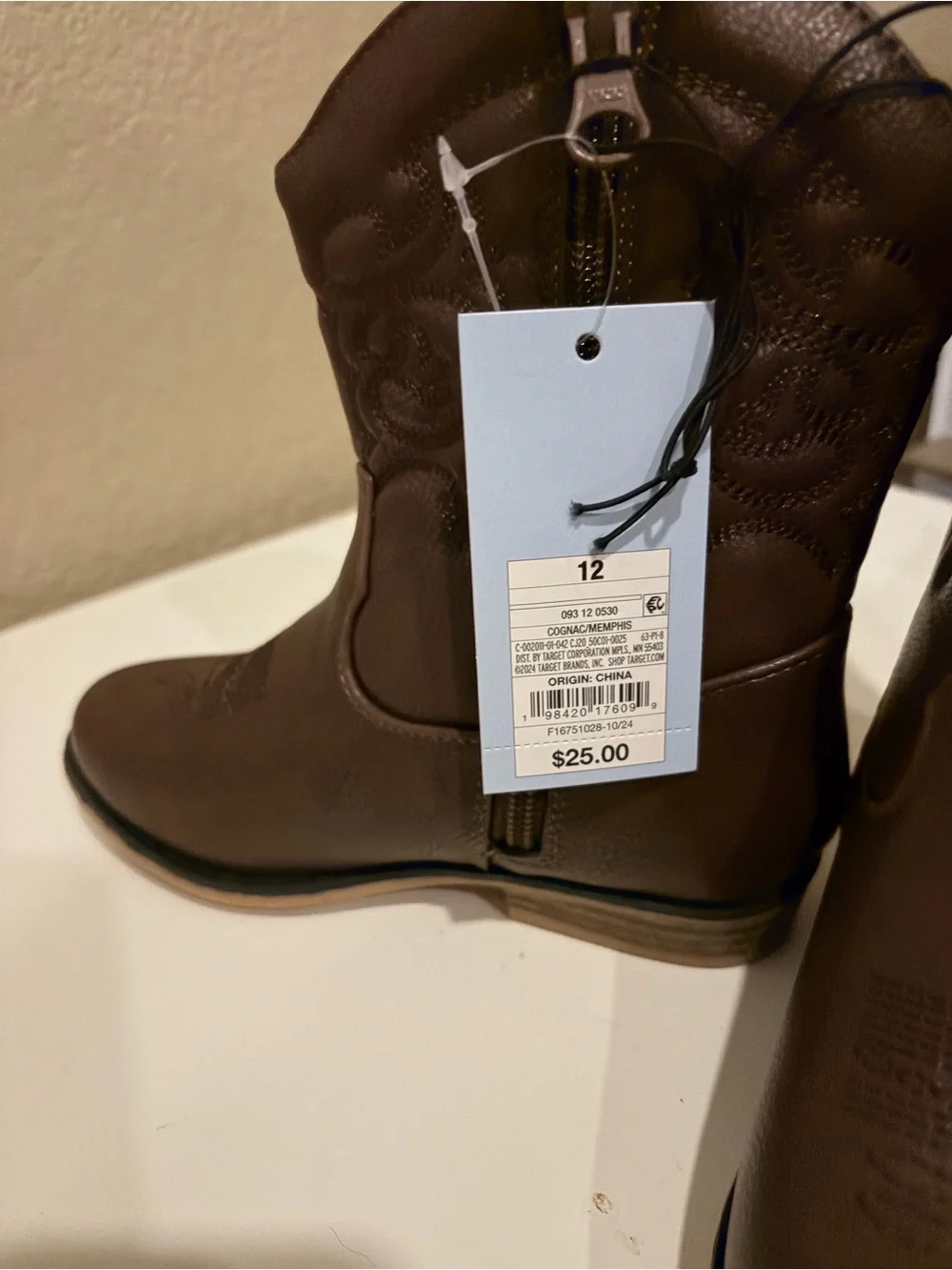 Cat & Jack Brown Girls Western Boots - Size 12